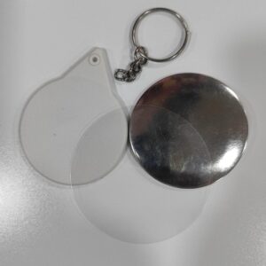 58mm round keychain raw material set with metal cap, mylar film, plastic hook back and key ring for badge making machine